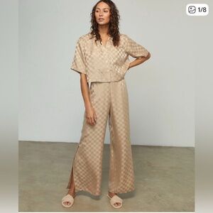 Lunya beige checkered pajama set XS